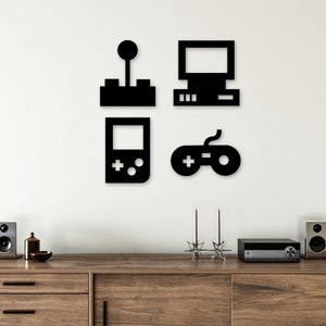 Vintage Retro Game Controller Gaming Console laserowo wycinane pliki dxf svg glowforge naklejka ścienna sylwetka szablon cnc cięcie routera pobierz