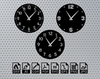 Archivo de corte SVG DXF de reloj de pared - Plantilla de reloj cortada a láser - Descarga digital para CNC, Glowforge, diseño de arte mural de madera y metal