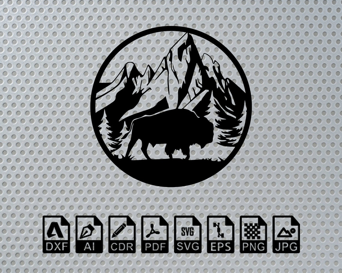 Bison Mountain Laser Cut Cdr Dxf Svg Glowforge Files Wall Art Sticker ...