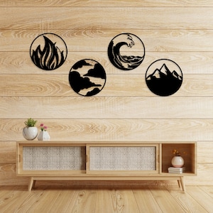 4 element jord luft eld vatten laserskurna dxf svg glowforge filer väggkonst klistermärke silhuett mall cnc skärning router digital nedladdning