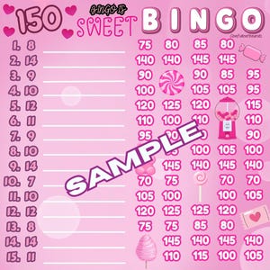 sweet 150 every row bingo board with profit