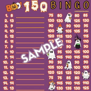Halloween bingo board with profit 150 every row