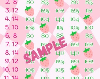 Tablero de bingo con 150 fresas en cada fila con ganancias