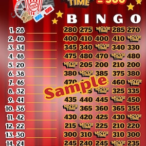 Movie theatre 500 pyp bingo board with profit