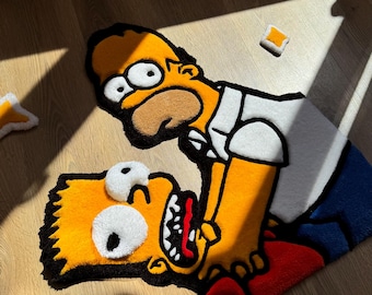 Handmade Homer and Bart Tufted Rug – Funny Cartoon Meme Decor