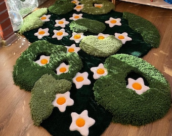 Handmade Tufted Floral Rug: 3D Mossy Meadow Design