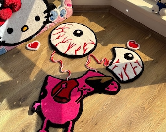 Courage the Cowardly Dog Rug – Handmade Tufted Cartoon Carpet, Spooky Creepy Cute Decor, 3D Puffy Courage Rug, Halloween Room Aesthetic