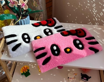 Alfombrilla de teclado de gatito hecha a mano – Alfombra mullida con mechones, decoración de escritorio kawaii