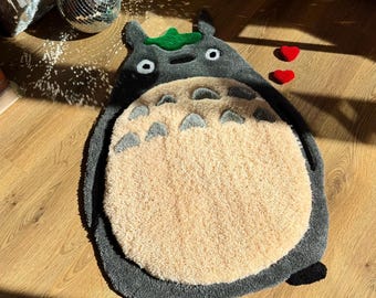 Totoro Puffy 3D Tuftad Matta – Handgjord mjuk matta från min granne Totoro-tecknad film, Anpassad matta, Mysig japansk rumsinredning, Gåva