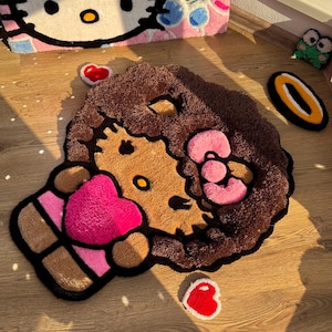 Tappeto afro personalizzato con gattino trapuntato - Tappeto 3D super soffice fatto a mano, grazioso tappeto, decorazione per la cameretta di una ragazza kawaii, regalo unico per lei o come tappetino da camera da letto.