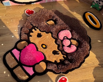 Alfombra Afro Custom Kitty con mechones: superesponjosa, hecha a mano en 3D, adorable, decoración para habitación de niña kawaii, regalo único para ella o para el dormitorio.