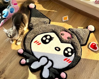 Tufted Rug Custom 3D Puffy Anime Rug, Handmade Carpet with Gothic Lolita Style, Cute Decor, Pastel Goth Room Vibes
