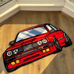 Red JDM Car Tufted Rug – Custom Handmade Drift Car Carpet, Cool Racing Room Decor for Car Lovers, Auto Enthusiast Gift, Ready to Ship!