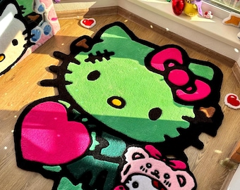 Frankenstein Kitty Halloween-kleed - Aangepast getuft griezelig schattig tapijt, pluizig kawaii monsterdecor voor animefans en Halloweenliefhebbers