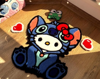 Op maat gemaakt tuftkleed | Getuft kruislings tapijt, handgemaakte kawaii-decoratie, schattig pluizig tapijt, anime-cadeau-idee voor de slaapkamervloer
