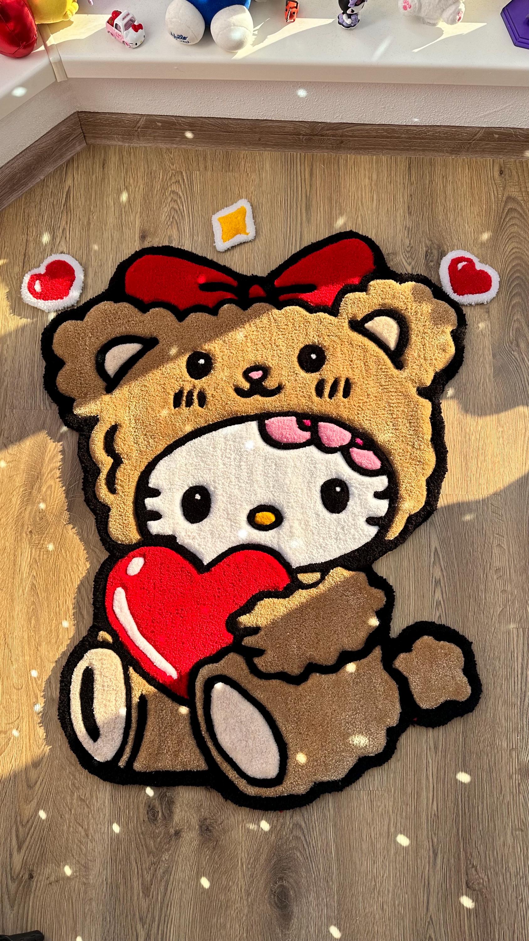 3D Fluffy Bear Hug-kleed - Aangepast 3D-getuft tapijt, zacht handgemaakt kleed, schattig kawaii-cadeau, zachte slaapkamermat voor meisjeskamer
