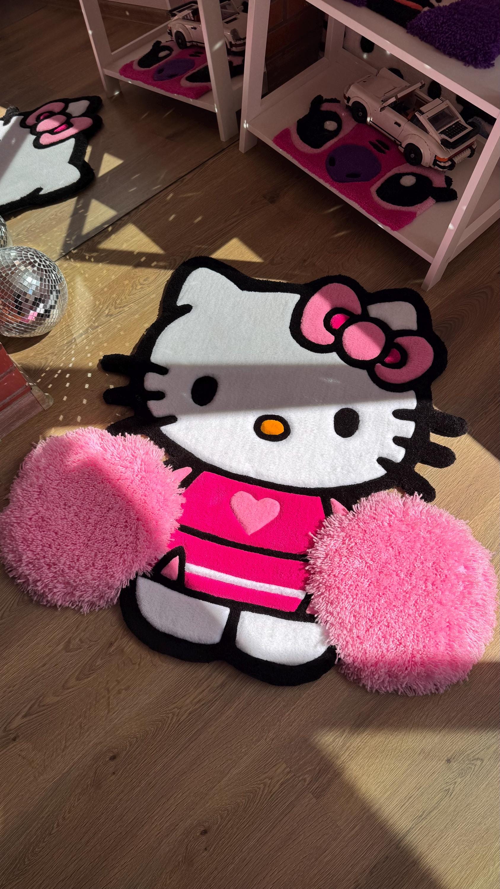 Handmade rug with Puffy Pon-Pons | Cheerleader Custom Puffy Tufted Carpet, Handmade Fluffy Decor, Cute Pink Pom-Pom Gift for Her Cute Rug
