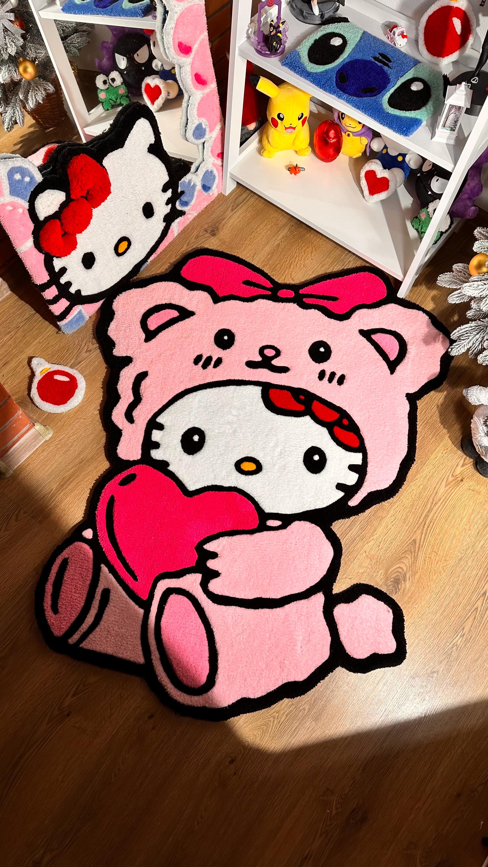 Pink Bear Custom Rug – Cute Puffy 3D Tufted Carpet, Kawaii Handmade ...