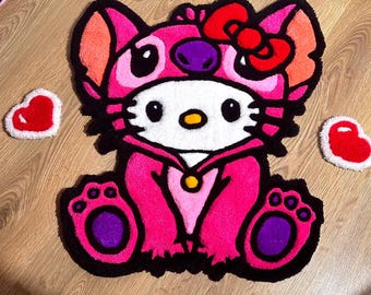 Stitch in Pajamas Rug – Aangepast getuft pluizig tapijt, handgemaakt tapijt, schattige slaapkamerdecoratie, kawaii anime cadeau voor fans of kinderen