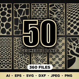50 幾何学パネル セット #002 - SVG バンドル | Cricut、CNC、レーザー用 | クリエイティブ プロジェクト | 金属と木のパターン パネル