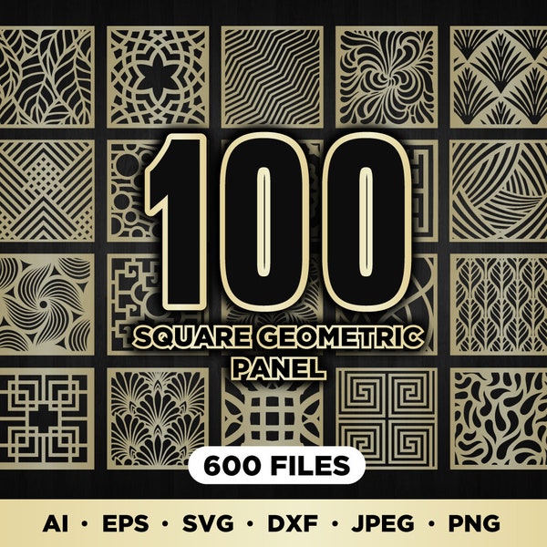 Square Geometric Patterns Panel Set #001 - 100 Vector Laser Cutting Files. Room Divider SVG. Decorative Panel DXF