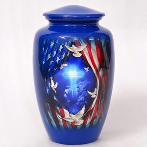 TJ CASA Blue Lion Holy Cross Heaven Cremation Urn, Adult Cremation Urns for Funeral, Urns for Human Ashes Male & Female, Burial Urns 200lbs