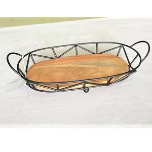 TJ CASA Metal and Wood Basket, For Fruits Vegetables Cupcakes Etc., Aesthetic Basket with Modern Design, Perfect Home Decor!