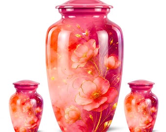 Urna funeraria rosa con diseño floral en acuarela para cenizas humanas - Urnas funerarias conmemorativas para adultos para mamá y papá - Elegante recuerdo funerario con diseño floral