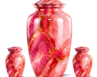 Urna funeraria de cuarzo rosa carmesí con vetas de oro para regalo de condolencias - Urnas funerarias conmemorativas para mamá y papá - Recuerdo funerario de lujo de cristal rosa