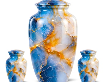 Urna funeraria de mármol azul y ónix dorado para las cenizas de mamá y papá - Urnas funerarias conmemorativas para adultos - Recuerdo funerario inspirado en la piedra