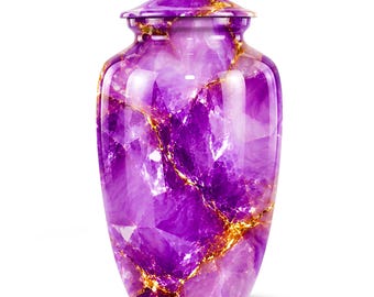 Urna funeraria de cristal de amatista real para cenizas de adultos - Urnas conmemorativas para funerales de padres - Recuerdo funerario de lujo con piedra preciosa púrpura