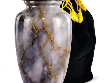 Urna funeraria de cremación de ónix gris plateado con vetas doradas para la pérdida de un ser querido - Urnas funerarias conmemorativas para adultos con cenizas humanas - Recuerdo de lujo inspirado en el mármol