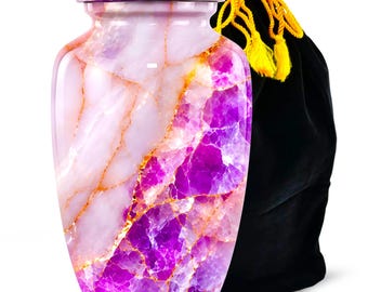 Urna funeraria de mármol y cuarzo amatista para la pérdida de un ser querido - Urnas funerarias conmemorativas para las cenizas de la madre y el padre - Recuerdo inspirado en cristales