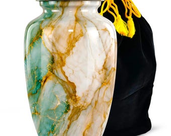 Urna funeraria de cremación de ónix blanco esmeralda con vetas de oro para regalo conmemorativo - Urnas funerarias conmemorativas para adultos para cenizas humanas - Recuerdo inspirado en el mármol