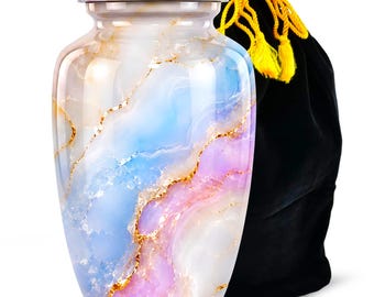 Urna funeraria de mármol celestial en tonos pastel para cenizas humanas - Urnas funerarias conmemorativas para adultos (madre y padre) - Recuerdo funerario de piedra con vetas doradas