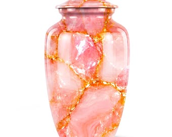 Urna funeraria de cristal de cuarzo rosa para funeral de madre y padre - Urnas conmemorativas para adultos con lujosa piedra preciosa rosa - Recuerdo decorativo para el entierro