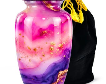 Urna funeraria de mármol rosa dorado para cenizas humanas - Urnas funerarias conmemorativas para adultos - Recuerdo decorativo abstracto de lujo con tinta de alcohol