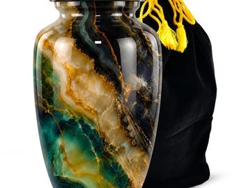 Urna funeraria de mármol ónix negro esmeralda para cenizas de madre y padre - Urnas funerarias conmemorativas para adultos - Recuerdo con vetas de oro