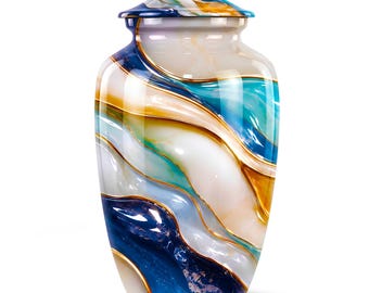 Urna funeraria de mármol azul, blanco y dorado para la pérdida de un ser querido - Urnas funerarias con textura de piedra para las cenizas de mamá y papá - Recuerdo funerario