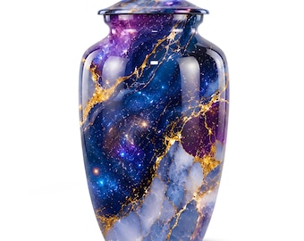 Urna funeraria de mármol Galaxia Medianoche para la pérdida de un ser querido - Urnas conmemorativas para adultos como regalo funerario - Recuerdo funerario de lujo en piedra azul y dorada