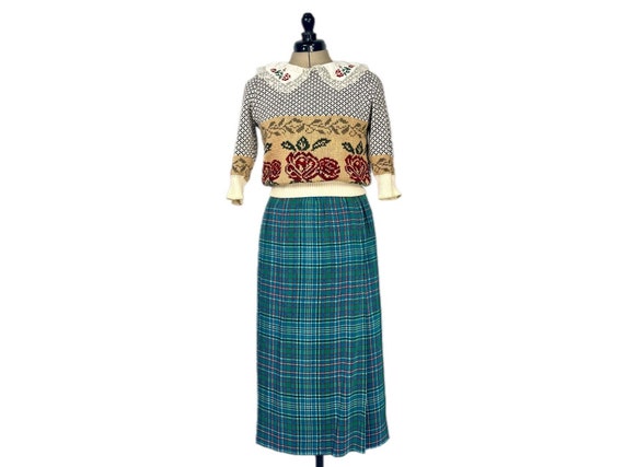 Vintage 70s Plaid Silk Skirt by Lanvin - Size S - image 1