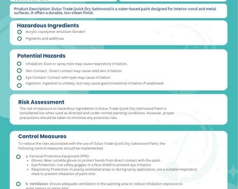 Dulux Trade Quick Dry Satinwood Paint COSHH sheet