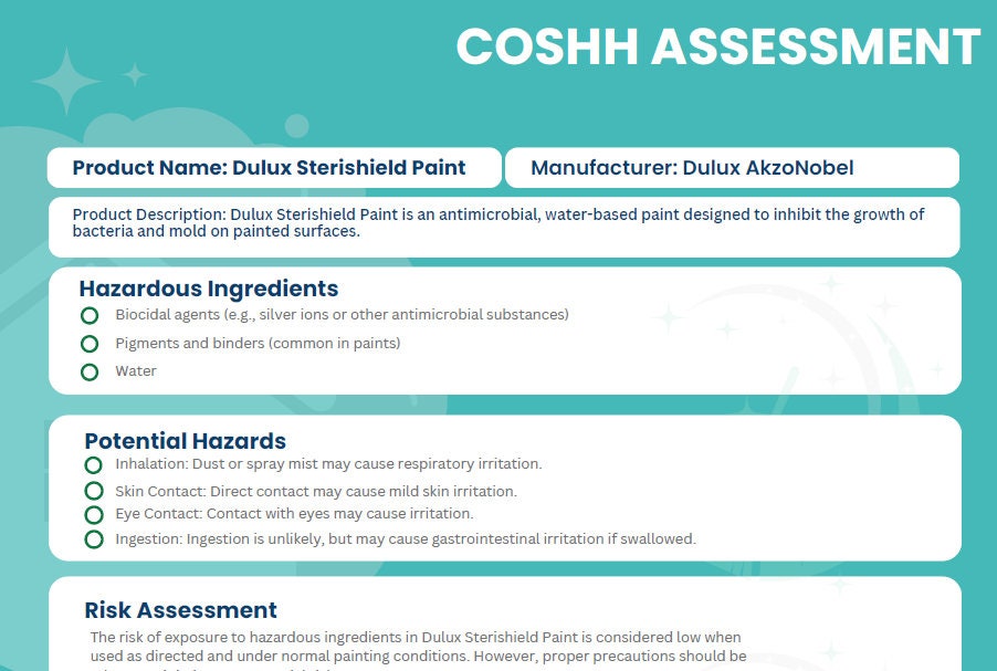 COSHH Assessment Dulux Sterishield Paint Etsy