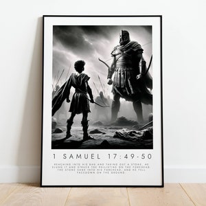 David And Goliath PHYSICAL PRINT | 1 SAMUEL 17:49-50 | Jesus Bible Print Art | Christian Landscape | Birthday Gift | Scripture