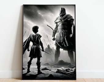 David and Goliath Bible Art Print Christian Wall Art Poster, Faith Scripture Illustration, Biblical Wall Decor, Inspirational Christian Gift