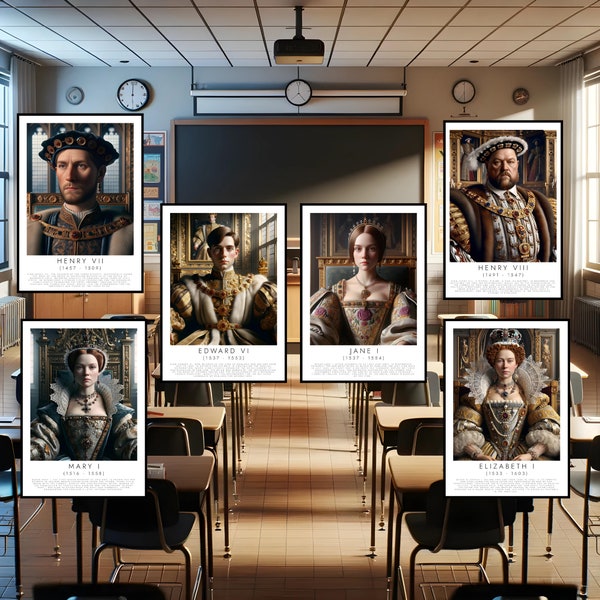 Tudor Kings And Queens (All 6) - Teacher Art Collection - History Classroom, History Teachers, History Gallery Wall, History Art