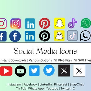 Social Media Icons Bundle - Instant Download | 57 PNG & 57 SVG Files | 300 DPI