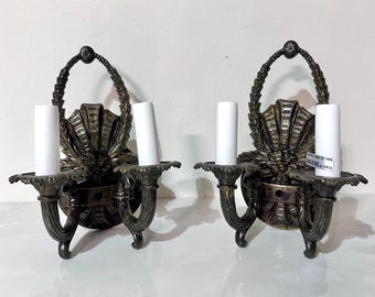 Vintage Italian Wall Sconce Pair | Ornate Brass Double Arm Lighting | Hollywood Regency Decor | Antique Style Wall Lights | Made in Italy