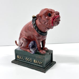 Vintage Cast Iron Bulldog Bank Reproduction from Book of Knowledge Collection | Heavy Dog Coin Bank | Antique-Style Penny Saver Gift