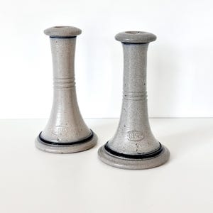 Vintage Rowe Pottery Works Salt Glaze Stoneware Candlestick Holder Pair | RPW Pottery | Primitive Farmhouse Decor Made in Wisconsin USA